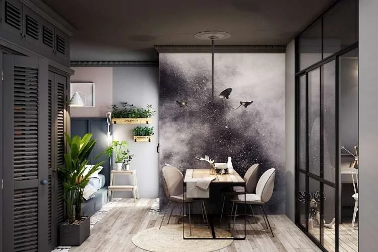 Renovated Abu Dhabi apartment with feature wall, dining area and built-in joinery