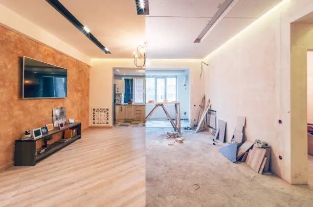 Interior wall preparation and finished painted surfaces in an Abu Dhabi property